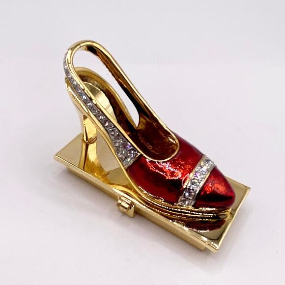 Red Shoe Vanity Rhinestones Jeweled Trinket Box - Picture 2 of 6
